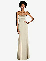 Front View Thumbnail - Champagne Strapless Princess Line Lux Charmeuse Mermaid Gown