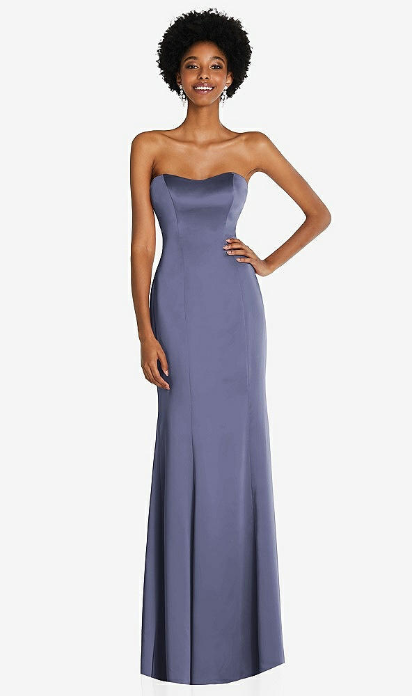 Front View - French Blue Strapless Princess Line Lux Charmeuse Mermaid Gown