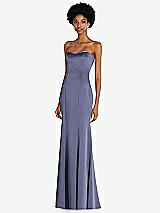 Side View Thumbnail - French Blue Strapless Princess Line Lux Charmeuse Mermaid Gown