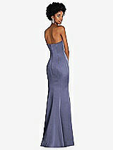 Rear View Thumbnail - French Blue Strapless Princess Line Lux Charmeuse Mermaid Gown