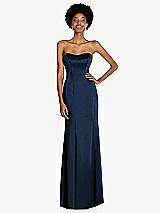 Front View Thumbnail - Midnight Navy Strapless Princess Line Lux Charmeuse Mermaid Gown
