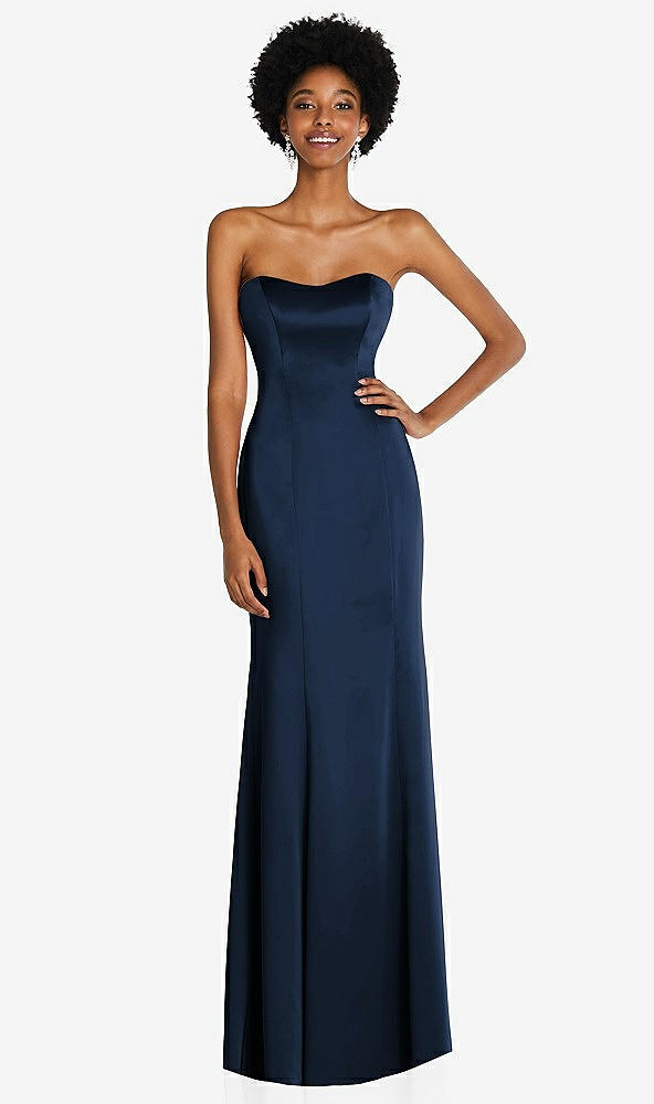 Front View - Midnight Navy Strapless Princess Line Lux Charmeuse Mermaid Gown
