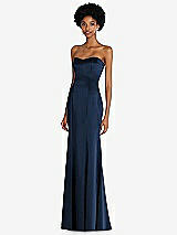Side View Thumbnail - Midnight Navy Strapless Princess Line Lux Charmeuse Mermaid Gown
