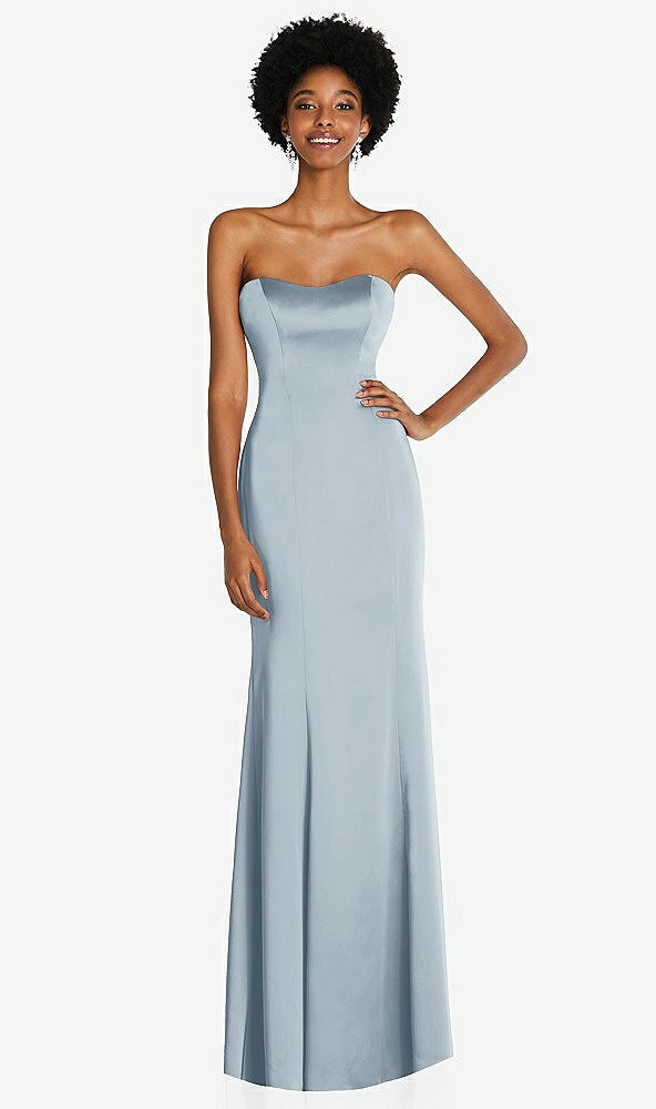 Front View - Mist Strapless Princess Line Lux Charmeuse Mermaid Gown