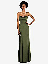 Front View Thumbnail - Olive Green Strapless Princess Line Lux Charmeuse Mermaid Gown