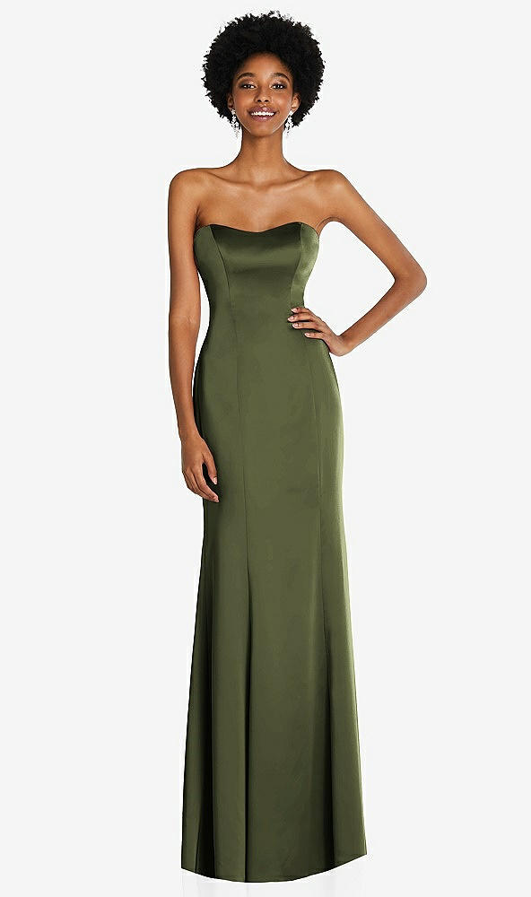 Front View - Olive Green Strapless Princess Line Lux Charmeuse Mermaid Gown