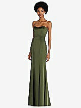 Side View Thumbnail - Olive Green Strapless Princess Line Lux Charmeuse Mermaid Gown