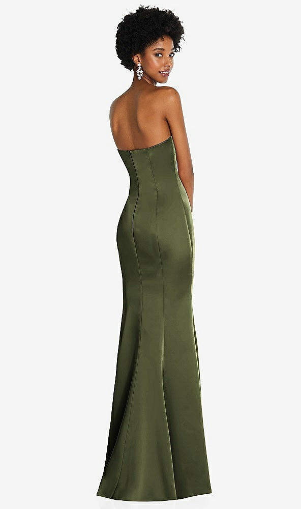 Back View - Olive Green Strapless Princess Line Lux Charmeuse Mermaid Gown