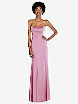 Front View Thumbnail - Powder Pink Strapless Princess Line Lux Charmeuse Mermaid Gown