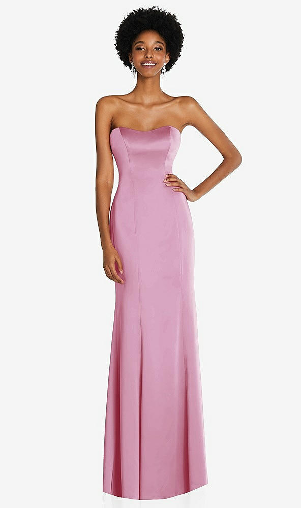 Front View - Powder Pink Strapless Princess Line Lux Charmeuse Mermaid Gown