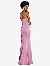 Rear View Thumbnail - Powder Pink Strapless Princess Line Lux Charmeuse Mermaid Gown