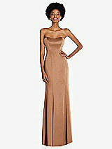 Front View Thumbnail - Toffee Strapless Princess Line Lux Charmeuse Mermaid Gown