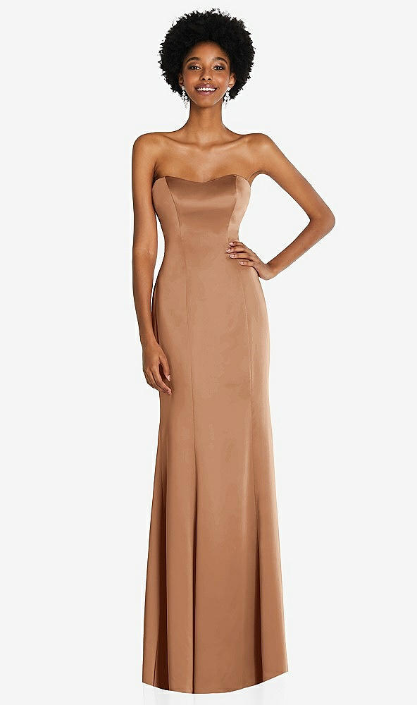 Front View - Toffee Strapless Princess Line Lux Charmeuse Mermaid Gown