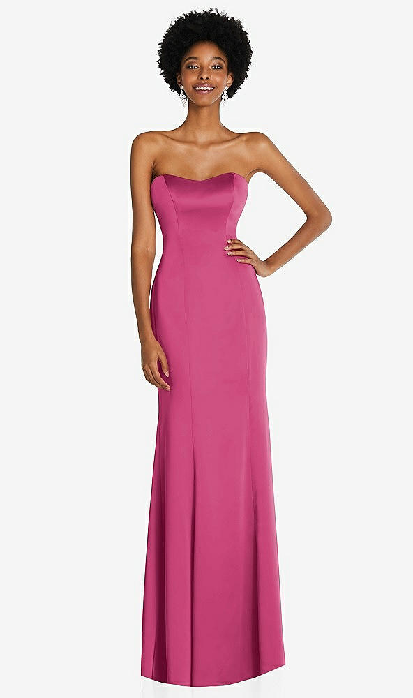 Front View - Tea Rose Strapless Princess Line Lux Charmeuse Mermaid Gown
