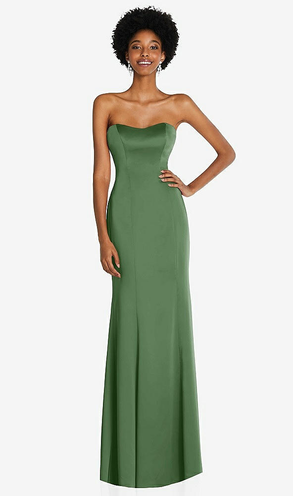 Front View - Vineyard Green Strapless Princess Line Lux Charmeuse Mermaid Gown