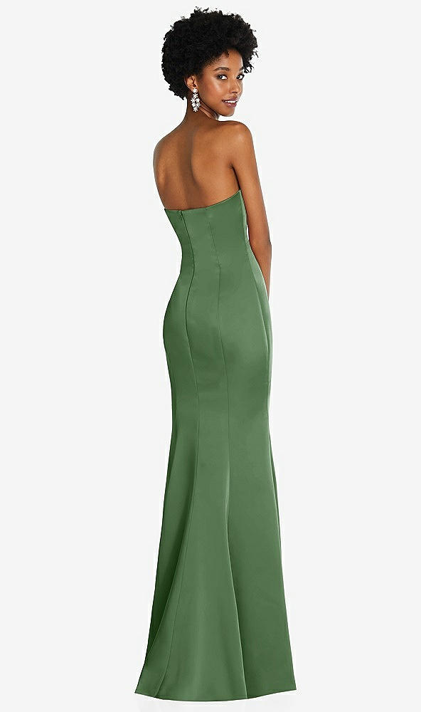 Back View - Vineyard Green Strapless Princess Line Lux Charmeuse Mermaid Gown