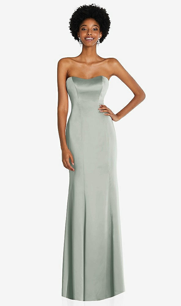 Front View - Willow Green Strapless Princess Line Lux Charmeuse Mermaid Gown