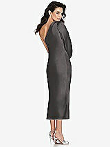 Rear View Thumbnail - Caviar Gray One-Shoulder Puff Sleeve Midi Bias Dress with Side Slit