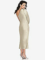 Rear View Thumbnail - Champagne One-Shoulder Puff Sleeve Midi Bias Dress with Side Slit