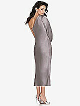 Rear View Thumbnail - Cashmere Gray One-Shoulder Puff Sleeve Midi Bias Dress with Side Slit