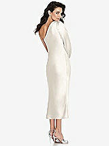 Rear View Thumbnail - Ivory One-Shoulder Puff Sleeve Midi Bias Dress with Side Slit