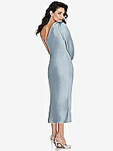 Rear View Thumbnail - Mist One-Shoulder Puff Sleeve Midi Bias Dress with Side Slit