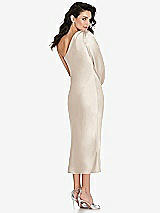 Rear View Thumbnail - Oat One-Shoulder Puff Sleeve Midi Bias Dress with Side Slit
