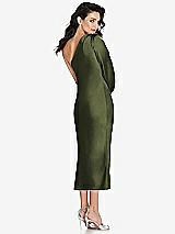 Rear View Thumbnail - Olive Green One-Shoulder Puff Sleeve Midi Bias Dress with Side Slit