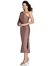 Side View Thumbnail - Sienna One-Shoulder Puff Sleeve Midi Bias Dress with Side Slit