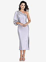 Front View Thumbnail - Silver Dove One-Shoulder Puff Sleeve Midi Bias Dress with Side Slit