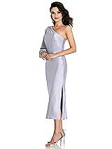Side View Thumbnail - Silver Dove One-Shoulder Puff Sleeve Midi Bias Dress with Side Slit