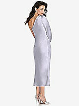 Rear View Thumbnail - Silver Dove One-Shoulder Puff Sleeve Midi Bias Dress with Side Slit