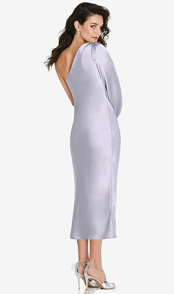 Back View - Silver Dove One-Shoulder Puff Sleeve Midi Bias Dress with Side Slit