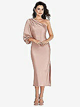 Front View Thumbnail - Toasted Sugar One-Shoulder Puff Sleeve Midi Bias Dress with Side Slit