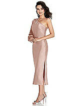 Side View Thumbnail - Toasted Sugar One-Shoulder Puff Sleeve Midi Bias Dress with Side Slit