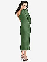 Rear View Thumbnail - Vineyard Green One-Shoulder Puff Sleeve Midi Bias Dress with Side Slit