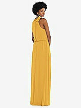 Rear View Thumbnail - NYC Yellow Scarf Tie High Neck Blouson Bodice Maxi Dress with Front Slit