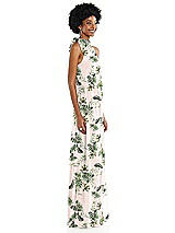 Side View Thumbnail - Palm Beach Print Scarf Tie High Neck Blouson Bodice Maxi Dress with Front Slit