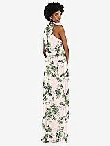 Rear View Thumbnail - Palm Beach Print Scarf Tie High Neck Blouson Bodice Maxi Dress with Front Slit