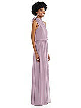 Side View Thumbnail - Suede Rose Scarf Tie High Neck Blouson Bodice Maxi Dress with Front Slit