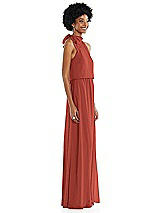 Side View Thumbnail - Amber Sunset Scarf Tie High Neck Blouson Bodice Maxi Dress with Front Slit