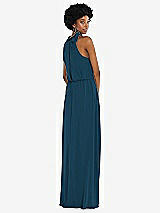 Rear View Thumbnail - Atlantic Blue Scarf Tie High Neck Blouson Bodice Maxi Dress with Front Slit