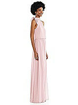 Side View Thumbnail - Ballet Pink Scarf Tie High Neck Blouson Bodice Maxi Dress with Front Slit