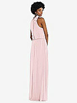 Rear View Thumbnail - Ballet Pink Scarf Tie High Neck Blouson Bodice Maxi Dress with Front Slit