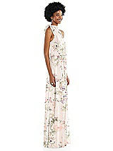 Side View Thumbnail - Blush Garden Scarf Tie High Neck Blouson Bodice Maxi Dress with Front Slit