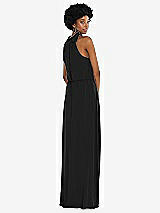 Rear View Thumbnail - Black Scarf Tie High Neck Blouson Bodice Maxi Dress with Front Slit