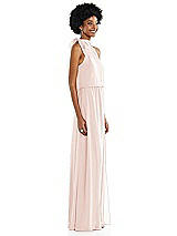 Side View Thumbnail - Blush Scarf Tie High Neck Blouson Bodice Maxi Dress with Front Slit