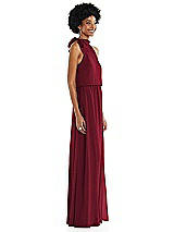 Side View Thumbnail - Burgundy Scarf Tie High Neck Blouson Bodice Maxi Dress with Front Slit