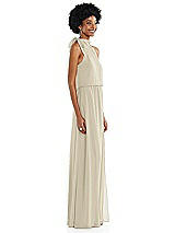 Side View Thumbnail - Champagne Scarf Tie High Neck Blouson Bodice Maxi Dress with Front Slit