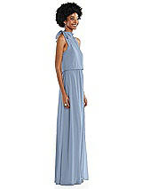 Side View Thumbnail - Cloudy Scarf Tie High Neck Blouson Bodice Maxi Dress with Front Slit